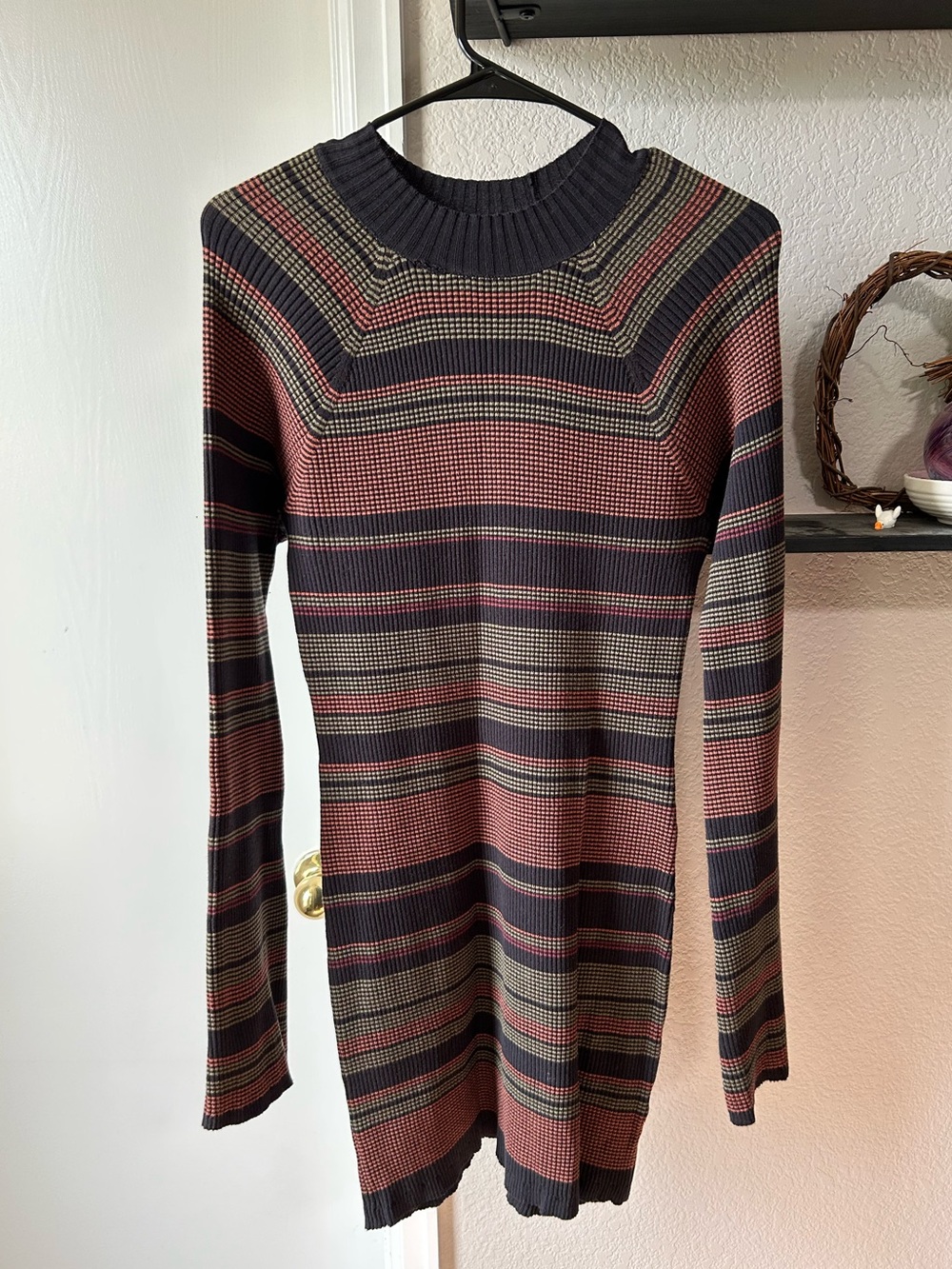 Shyanne Striped Rib-Knit Turtleneck Sweater Dress